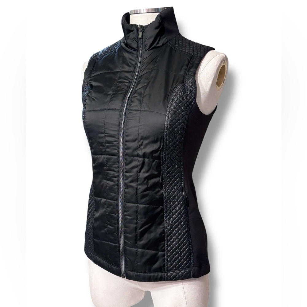 ATHLETA Black Full Zip Mock Neck Quilted Puffer Vest